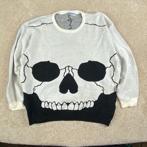 Aelfric Eden Small Oversized Skull Graphic Knit Sweater Black White Crewneck